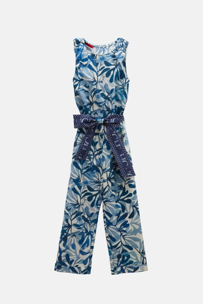 Seaflora Print Poplin Long Jumpsuit - BLUE