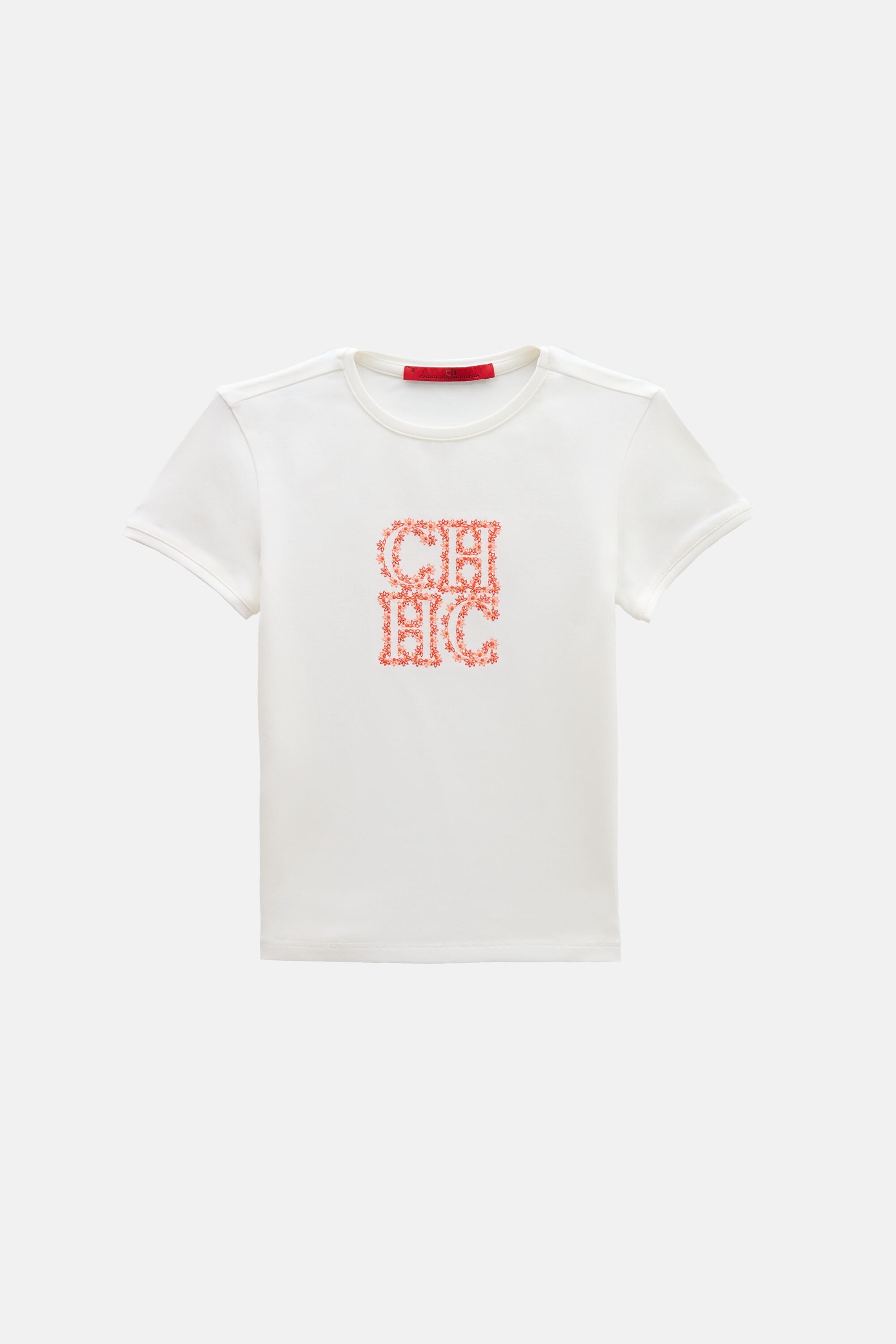 CH T-Shirt with Jasmine Embroidery ivory - CH Carolina Herrera France