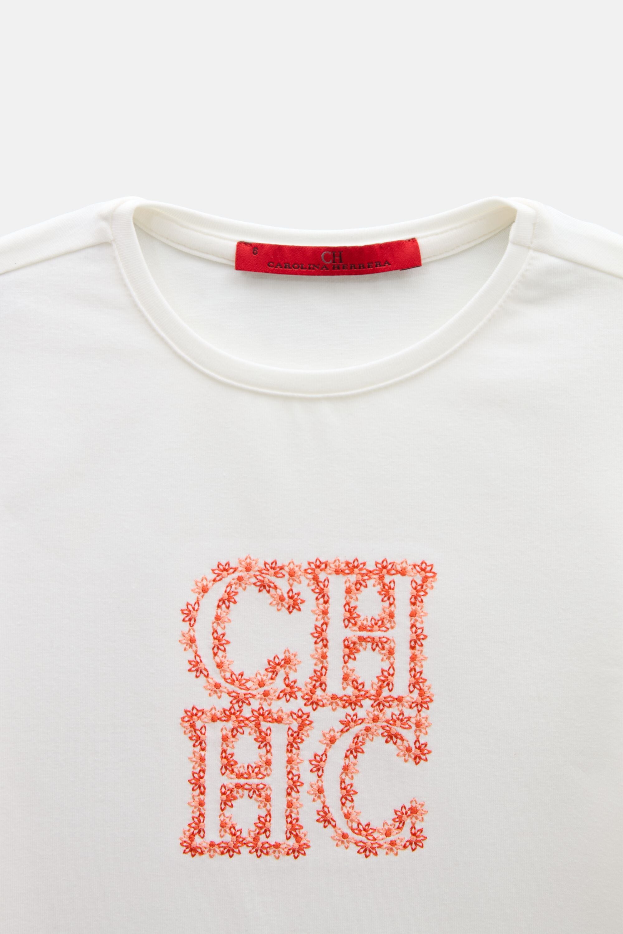 CH T-Shirt with Jasmine Embroidery ivory - CH Carolina Herrera France