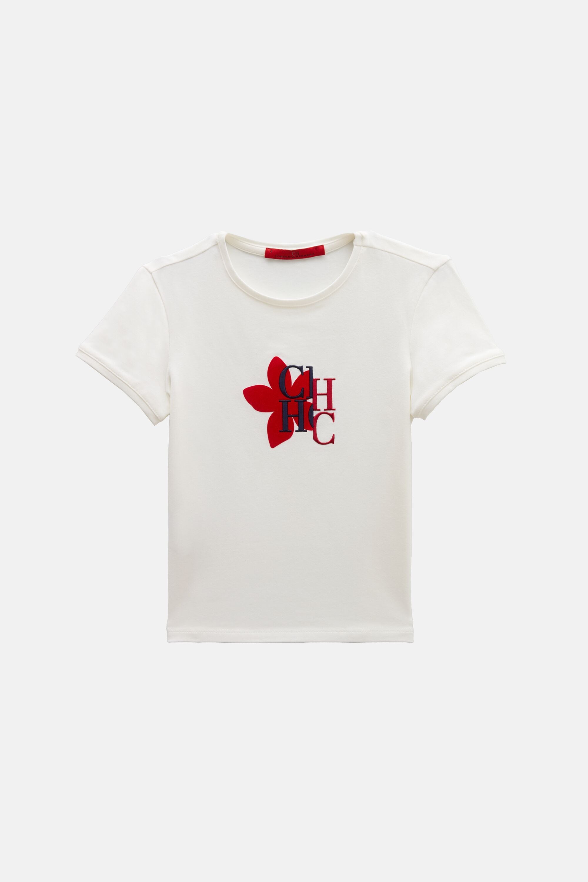 CH T-Shirt with Flocked Jasmine ivory - CH Carolina Herrera United