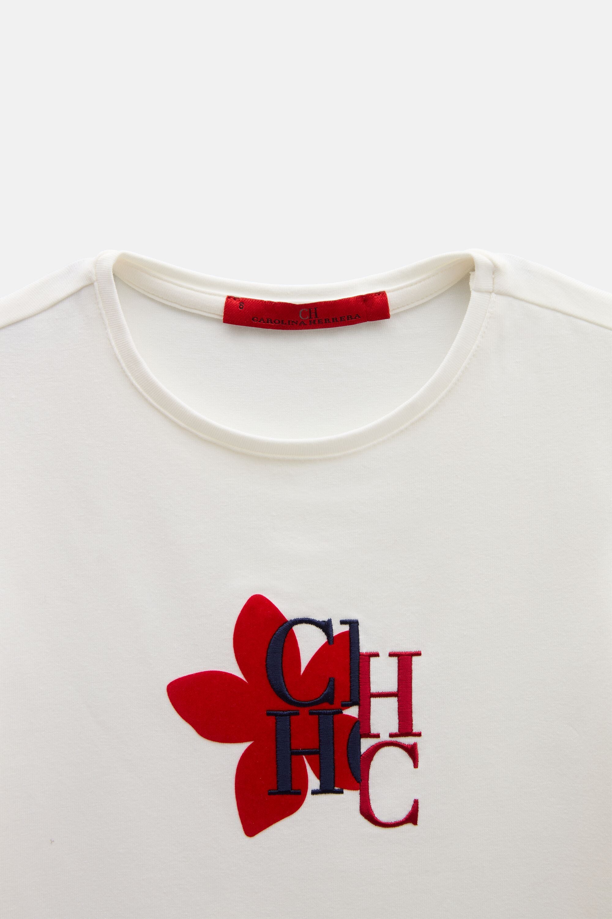 CH T-Shirt with Flocked Jasmine ivory - CH Carolina Herrera United