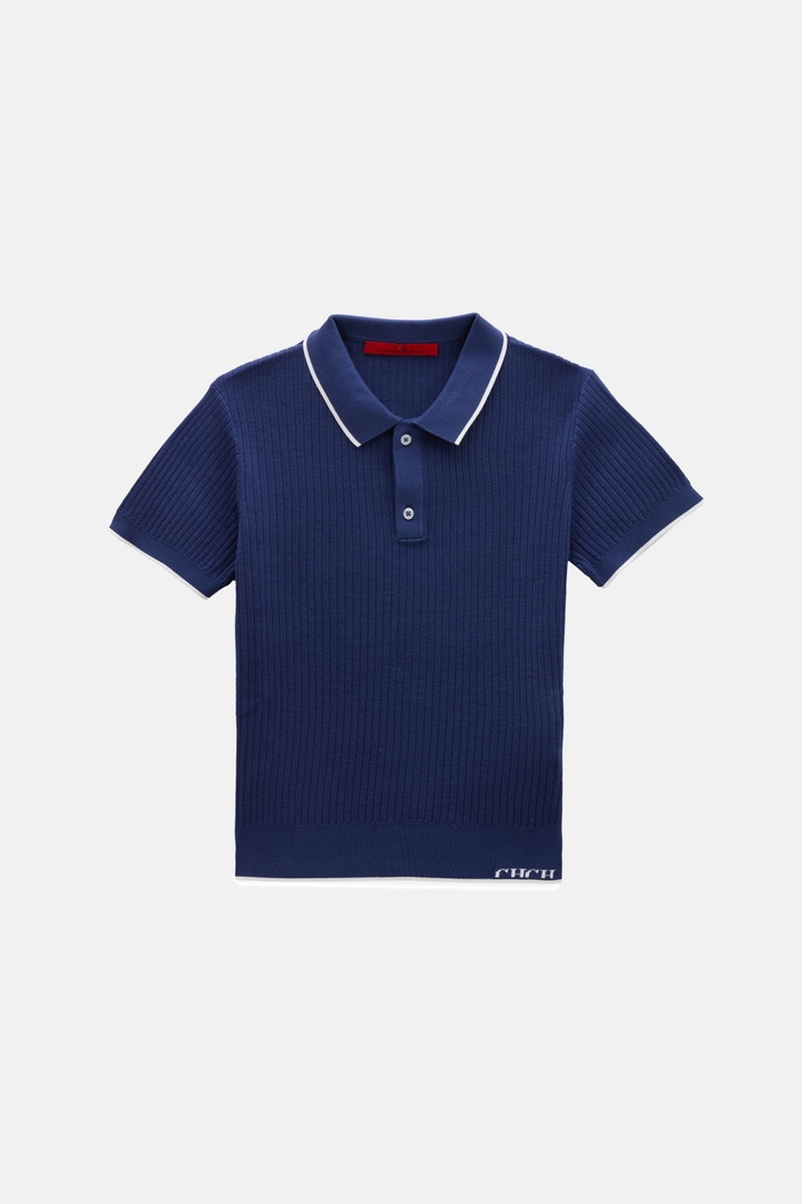 Ribbed Knit Polo Shirt
