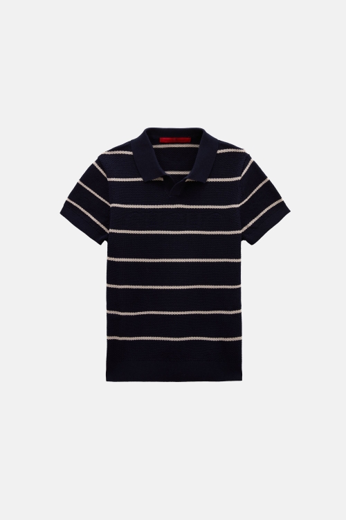 CH STRIPED KNIT OPEN POLO SHIRT