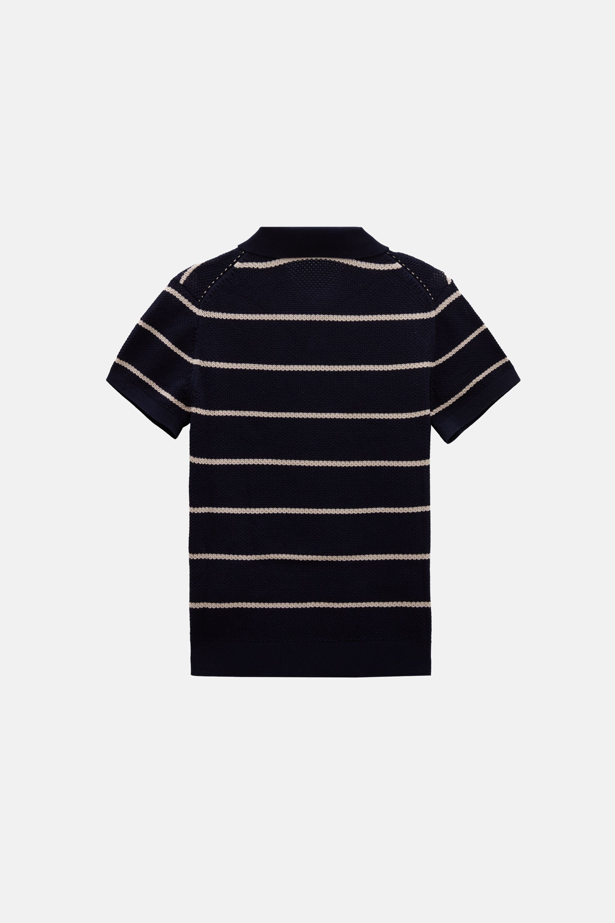 CH Striped Knit Open Polo Shirt navy blue/stone - CH Carolina