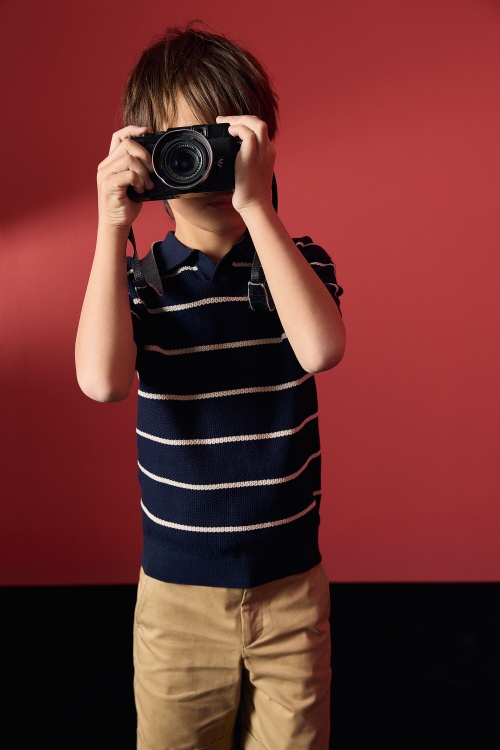 CH STRIPED KNIT OPEN POLO SHIRT