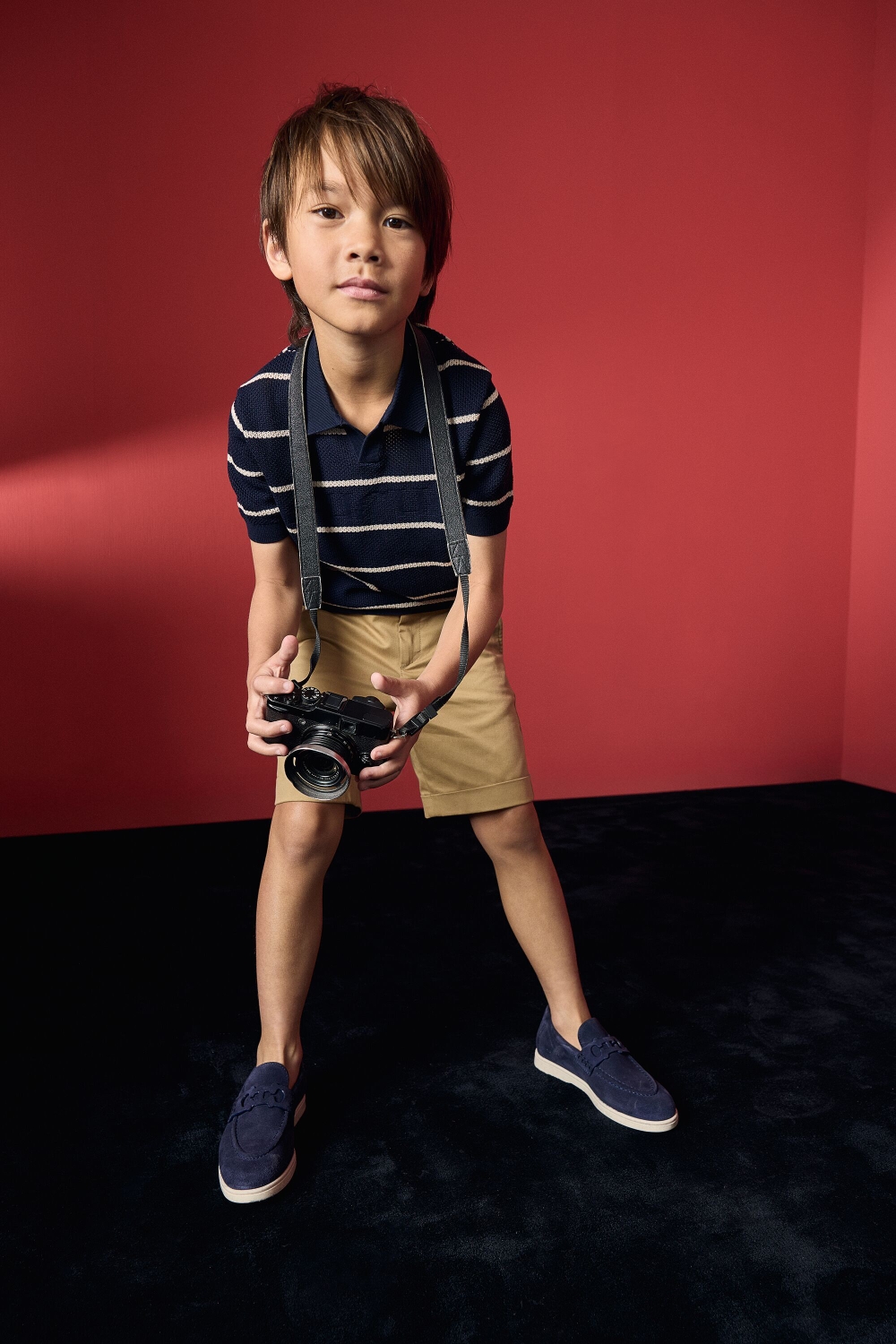 CH STRIPED KNIT OPEN POLO SHIRT