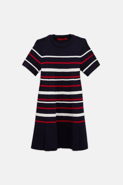 Vestido de Punto Plisado de Rayas - AZUL MARINO/ROJO/BLANCO