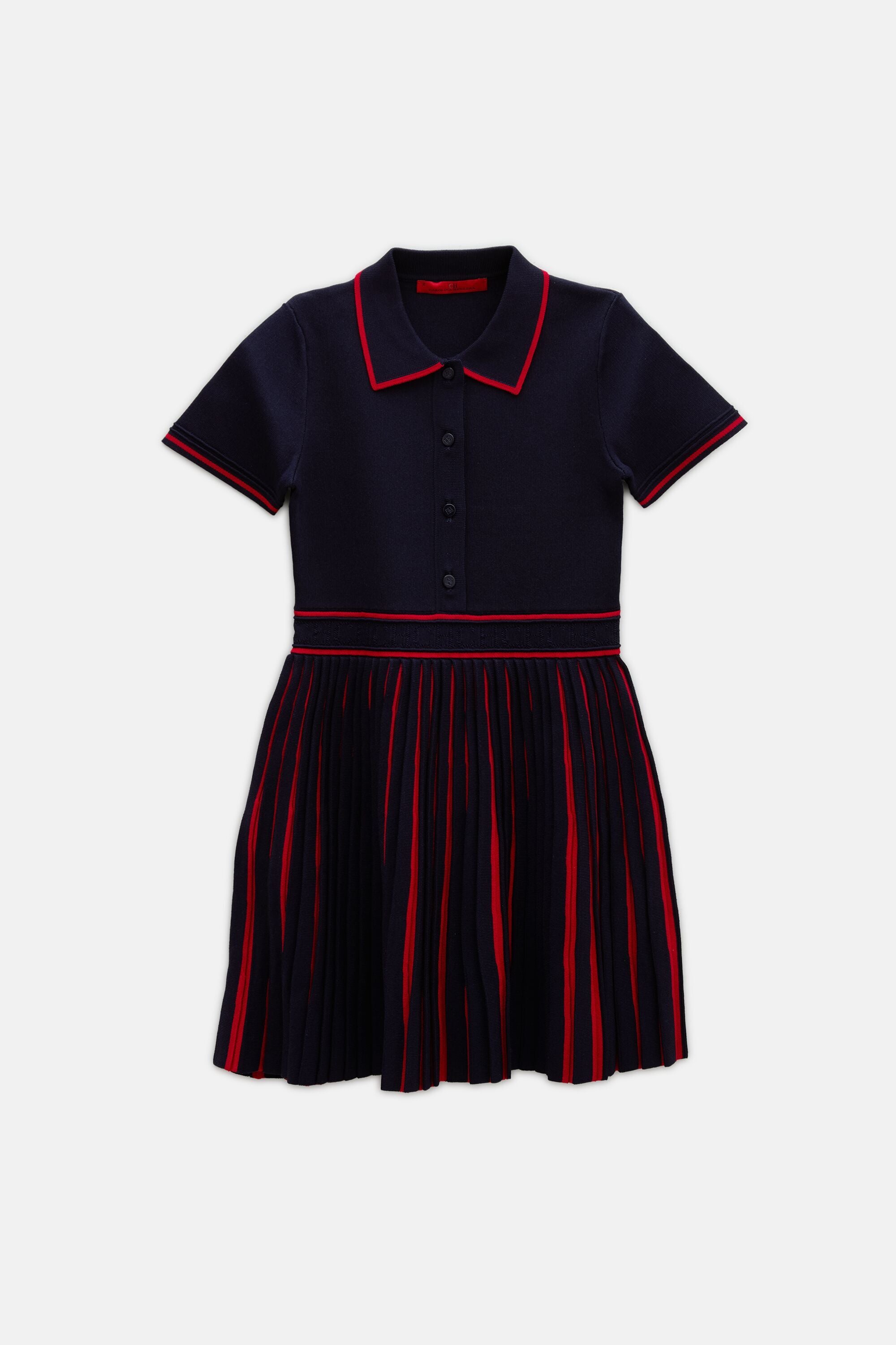 Knit Polo Dress with Pleated Skirt navy/red - CH Carolina Herrera United States Knit Polo Dress with Pleated Skirt navy/red - CH Carolina Herrera United States