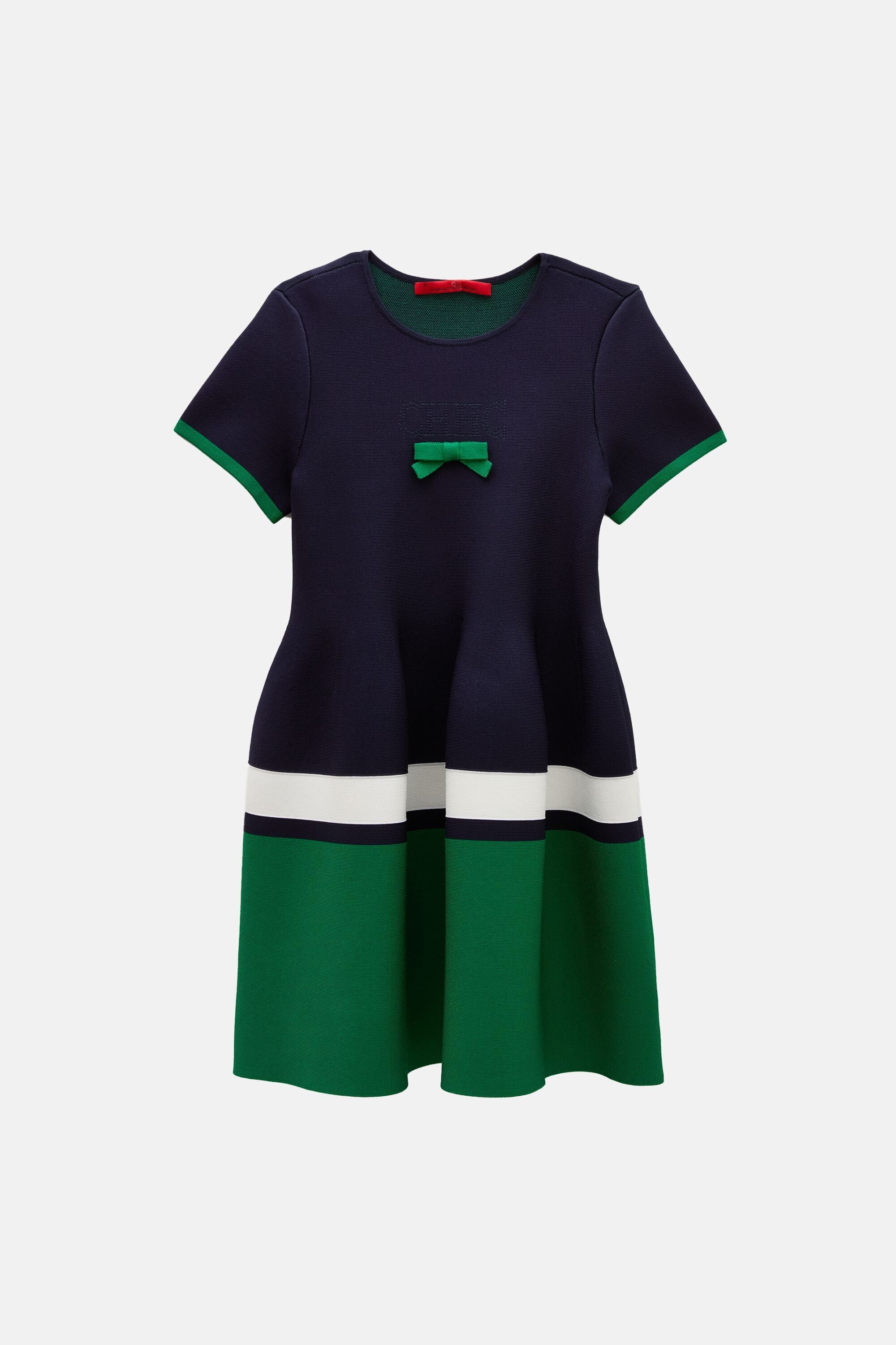 Jacquard Knit Dress with Pleats navy/green/white - CH Carolina Herrera Ireland Jacquard Knit Dress with Pleats navy/green/white - CH Carolina Herrera Ireland