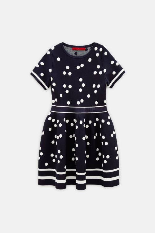 JACQUARD DRESS WITH POLKA DOTS AND PLEATS