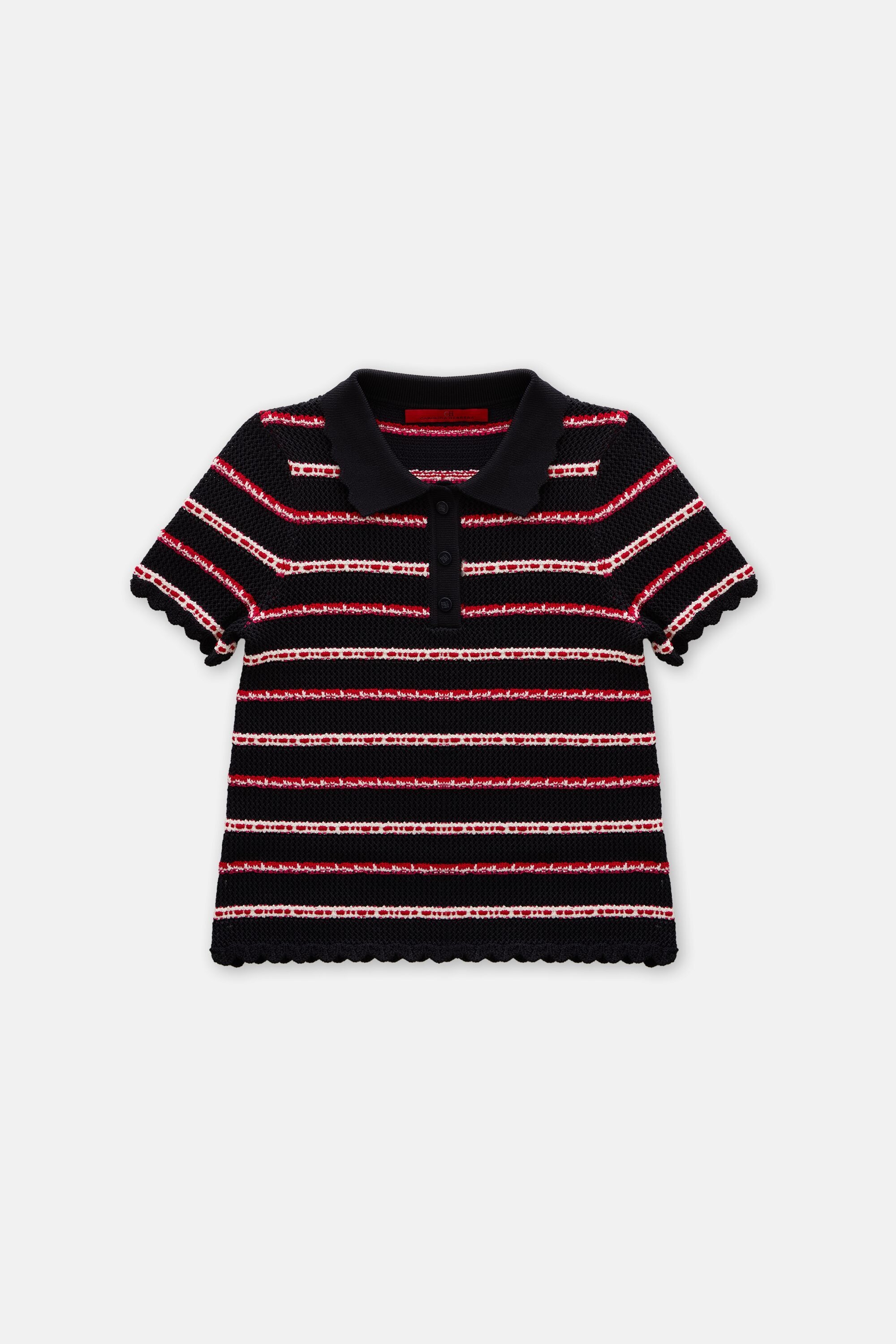Striped Crochet Polo Shirt