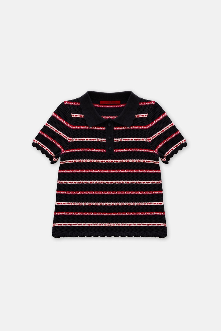 Striped Crochet Polo Shirt
