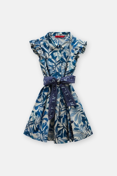 Vestido de Popelín Estampado Seaflora - AZUL/CRUDO