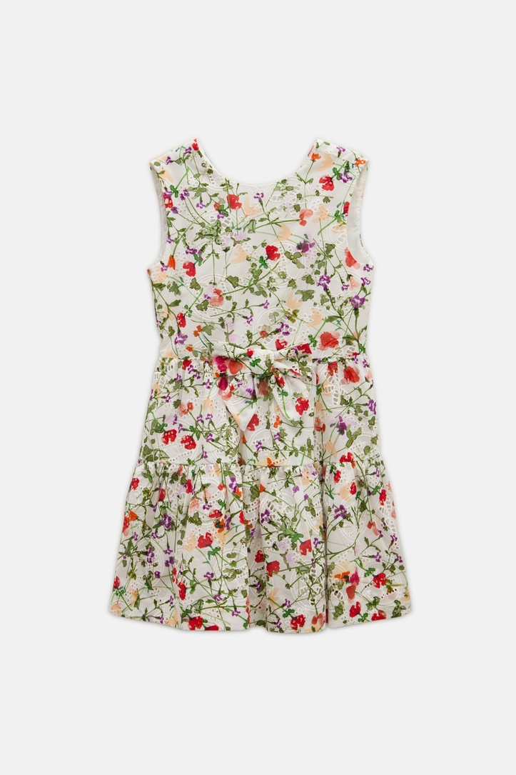 Print Poplin Dress with Cut-Out Embroidery