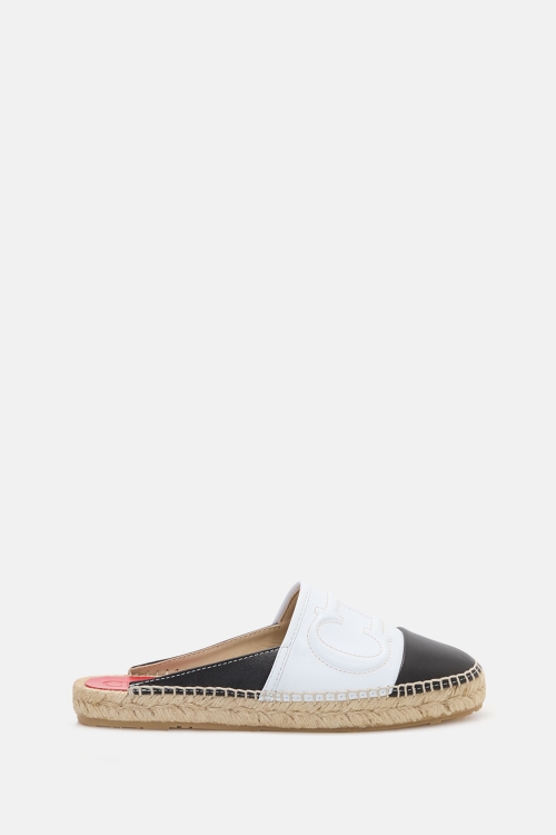 INITIALS INSIGNIA LEATHER ESPADRILLE-STYLE MULES