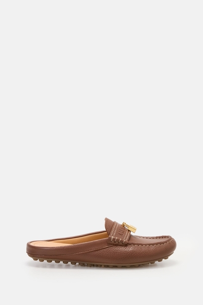 Factory Leather Loafer-Style Mules - BROWN