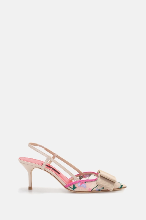 LACITO INSIGNIA 65 FABRIC AND LEATHER SLINGBACK PUMPS