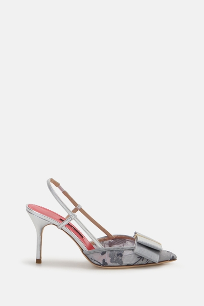 Lacito Insignia 80 Embroidered Slingback Pumps - SILVER