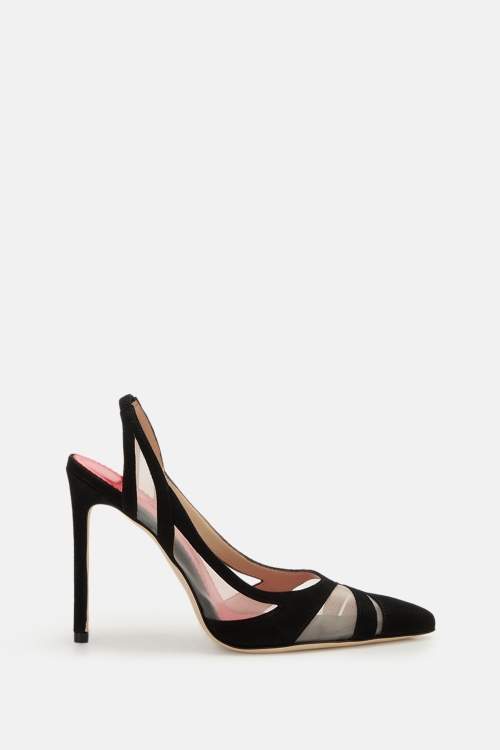 LEATHER AND FABRIC 100 SLINGBACK PUMPS