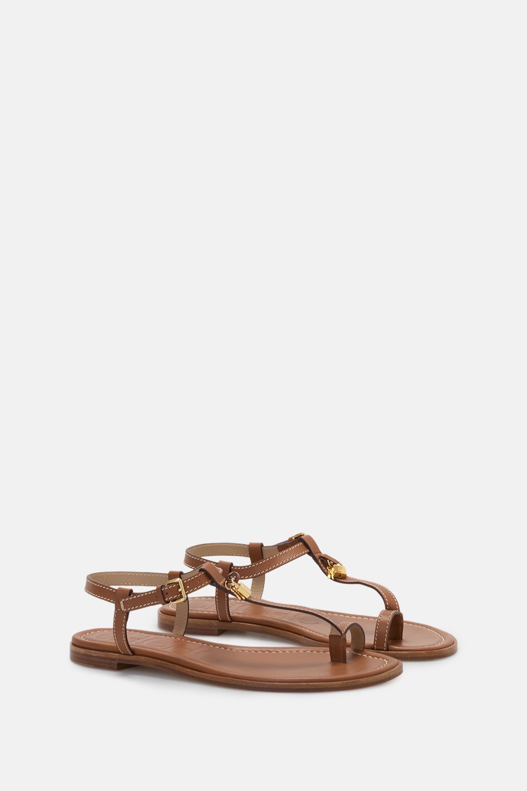 Matryoshka Locked Leather Flat Sandals cognac - CH Carolina