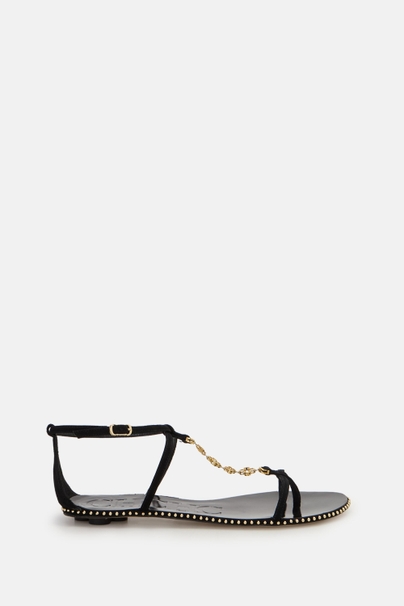 Royal Leather Flat Sandals - BLACK