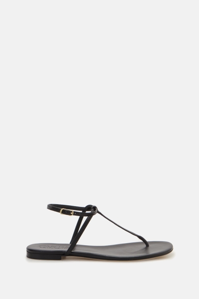 Leather Flat Strappy Sandals - BLACK