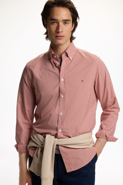 Gingham Check Poplin Shirt - Old Orange/White