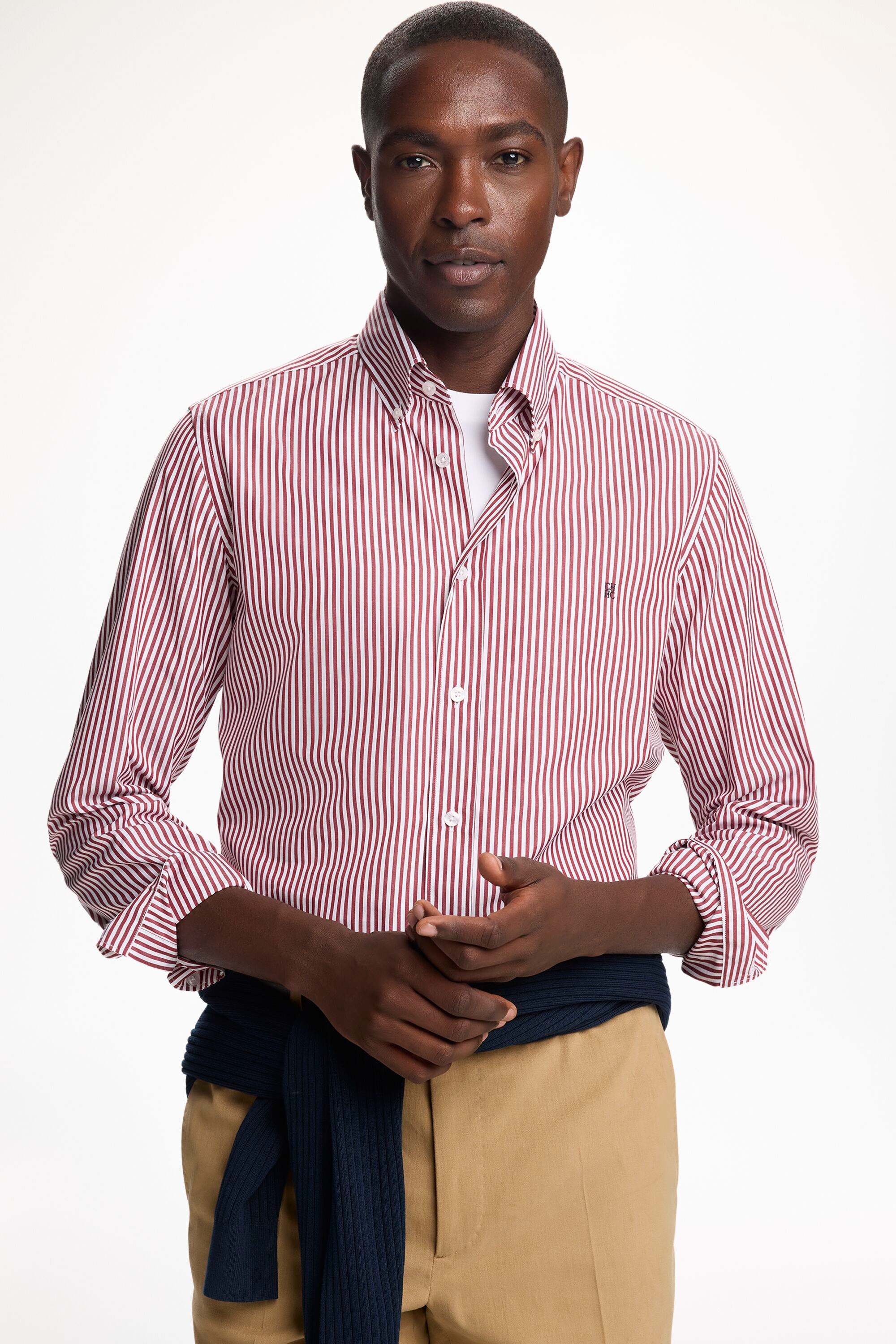 Candy Stripe Poplin Shirt - MAROON/WHITE