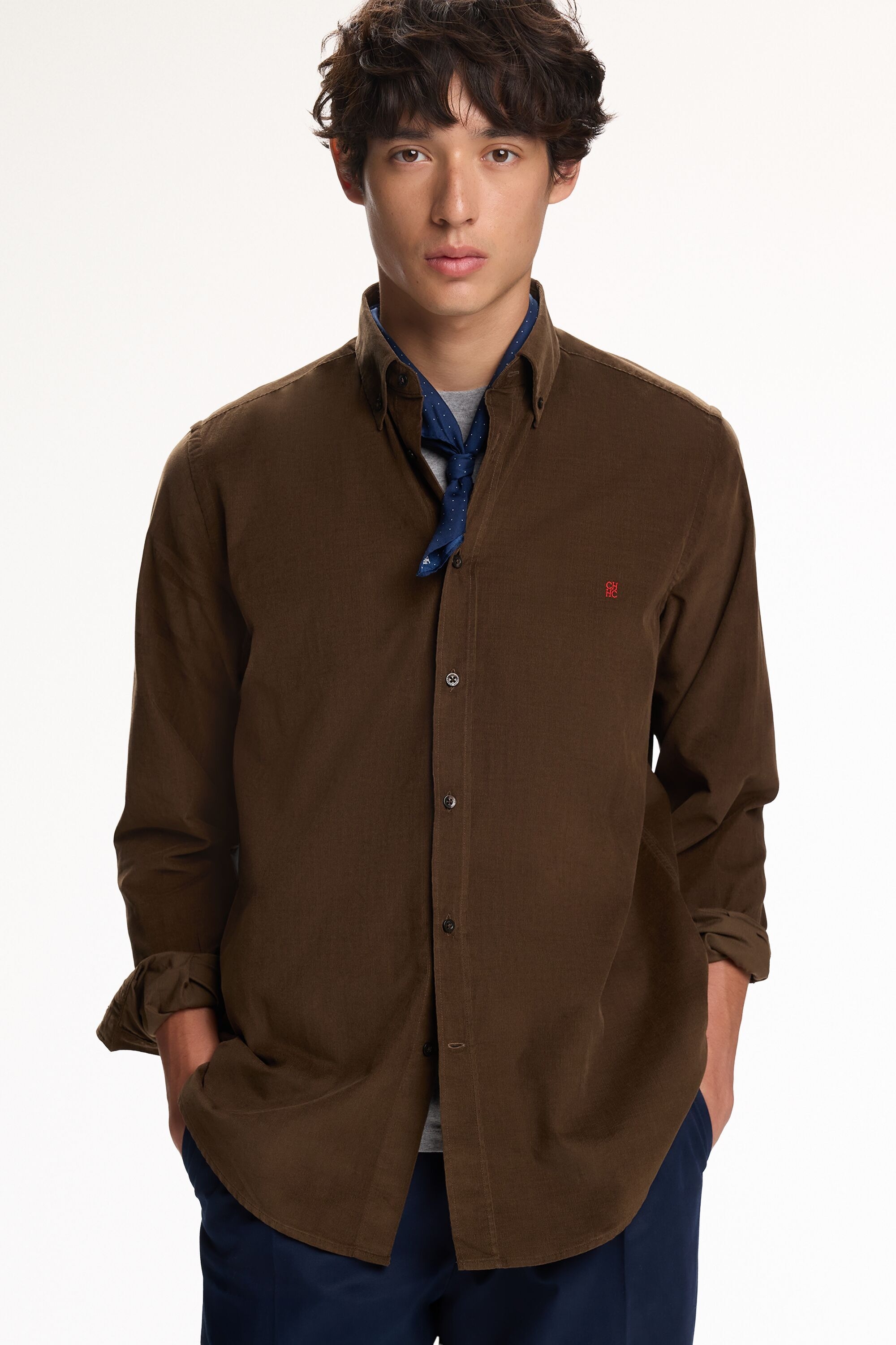 Regular-fit micro-corduroy shirt