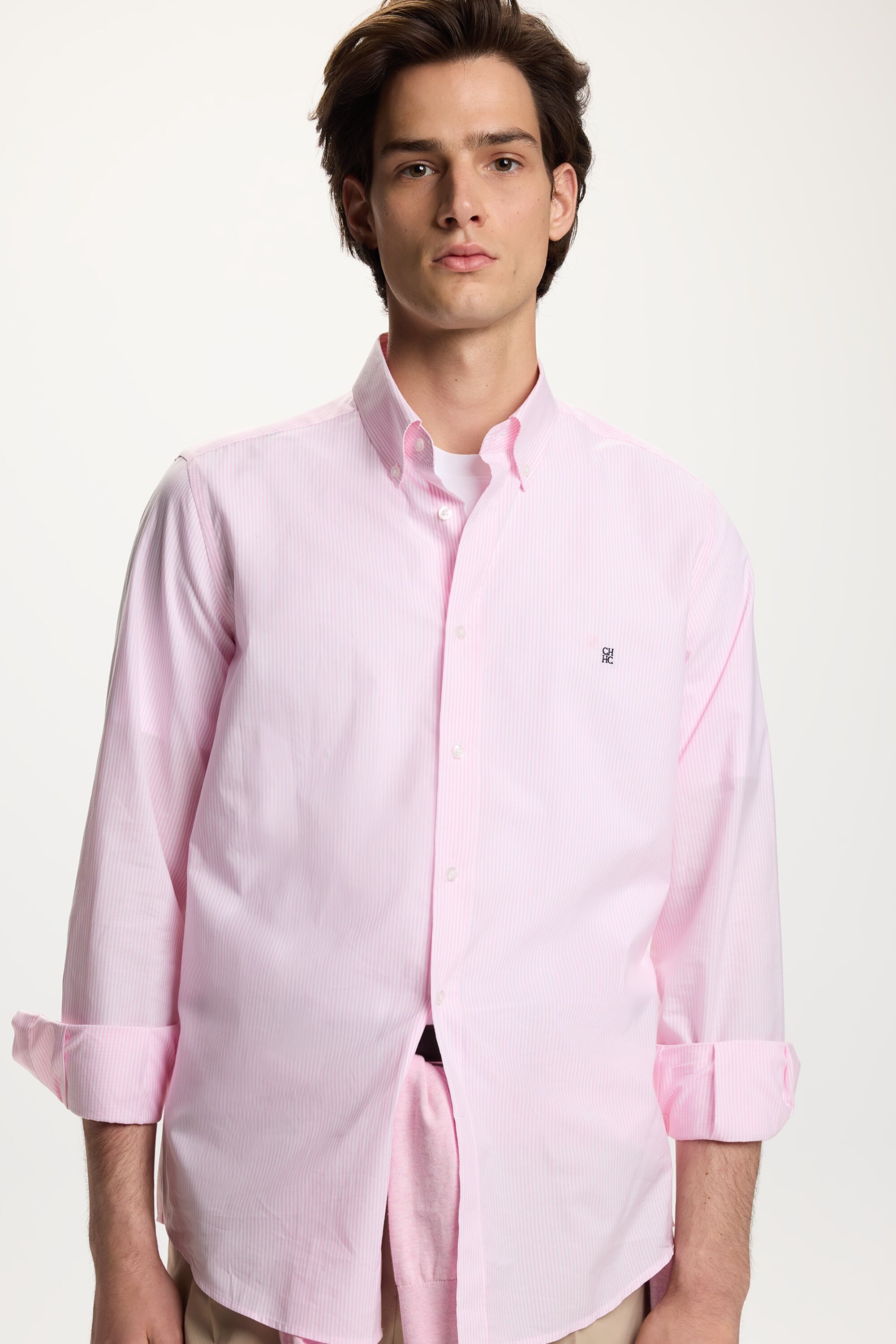 Camisa de Popelín de Rayas - ROSA/BLANCO