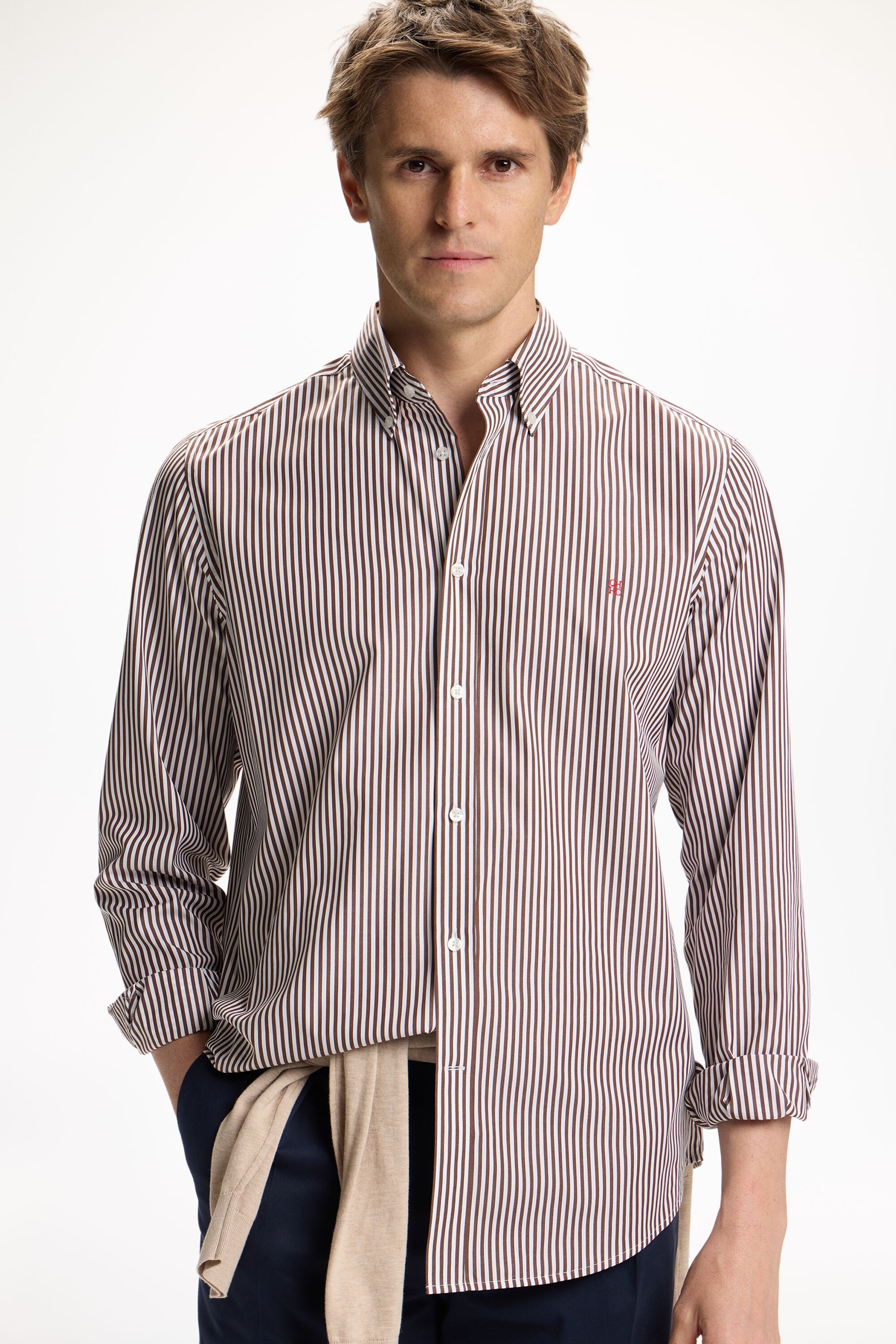 Candy Stripe Poplin Shirt - BROWN/WHITE