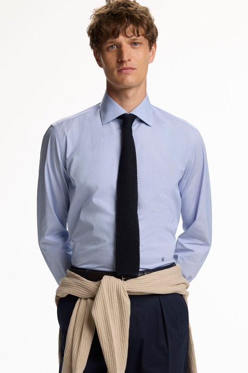 NEEDLE STRIPED POPLIN SHIRT WITH SPREAD COLLAR
