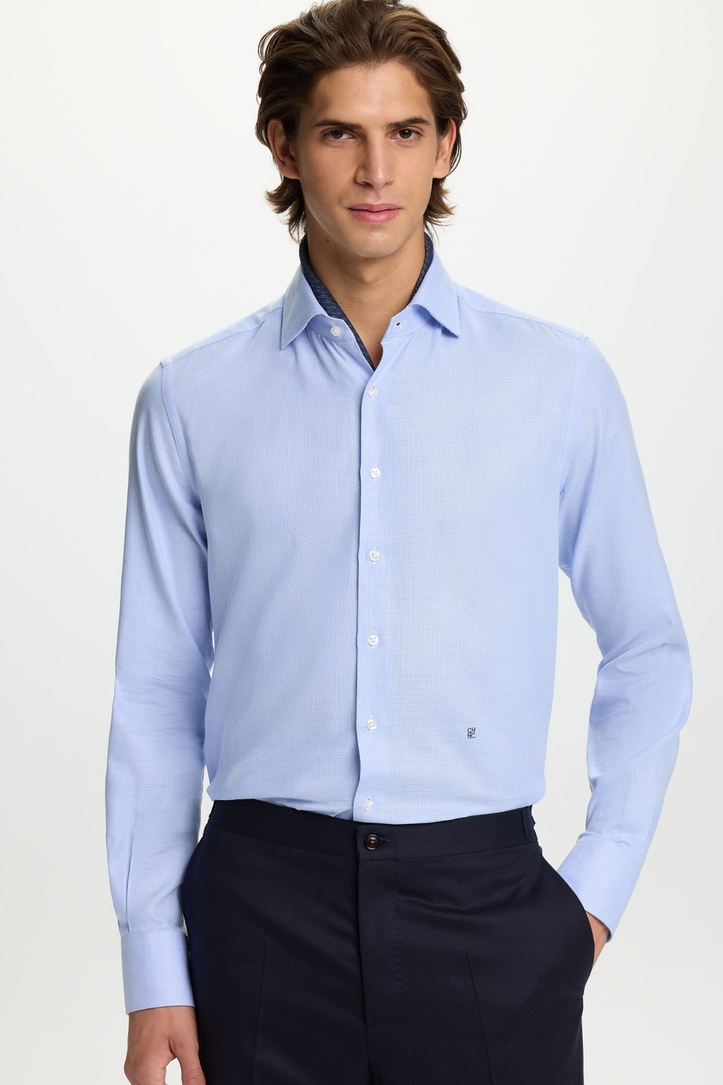Textured Cotton Shirt with Spread Collar