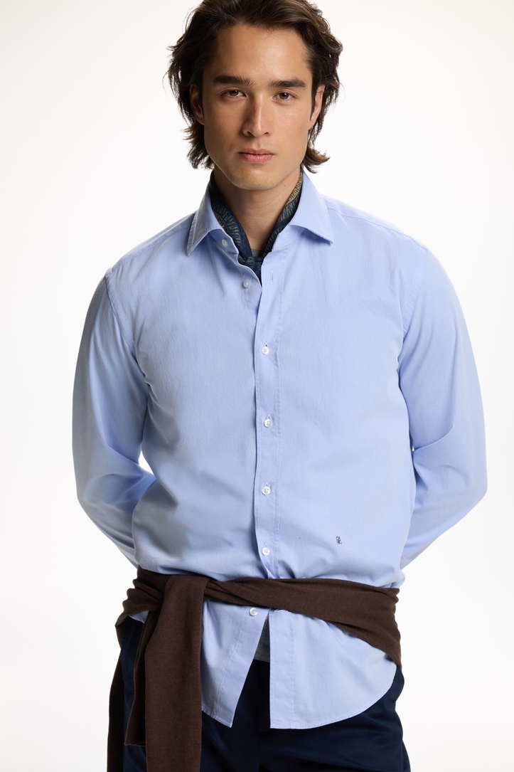 Textured Cotton Shirt with Spread Collar
