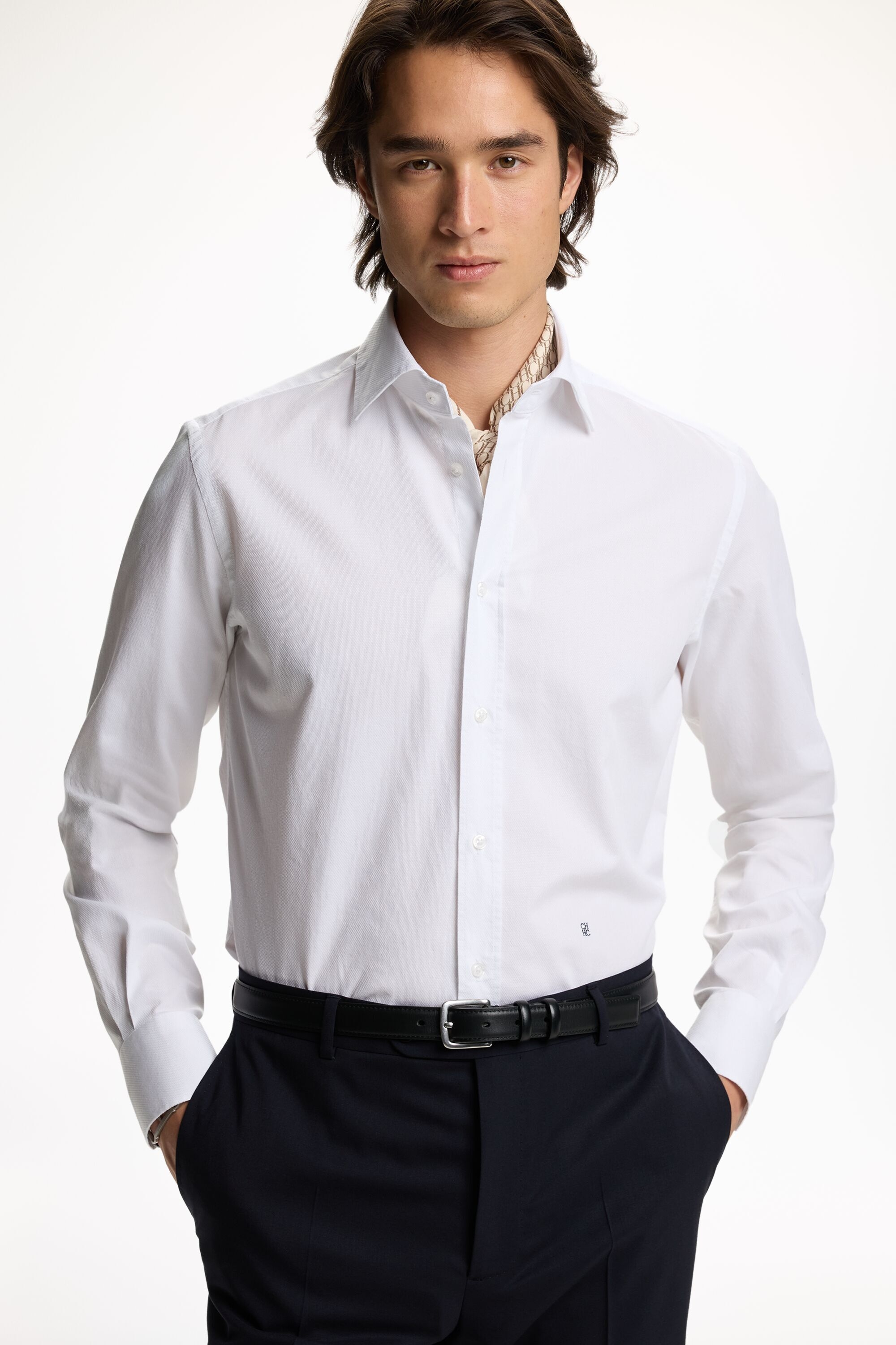 Textured Cotton Shirt with Spread Collar