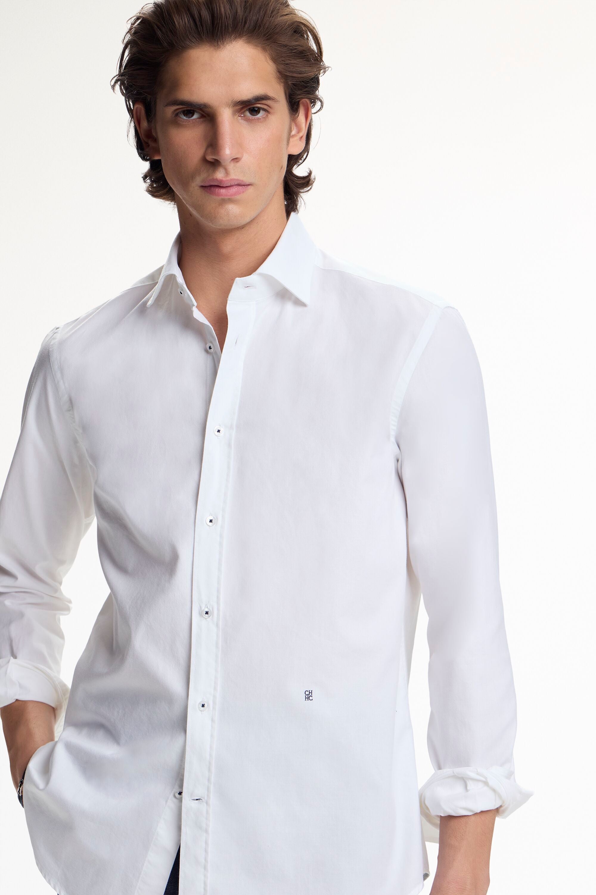 極希少✨CAROLINA HERRERA 現行 ホワイトコットンボタンシャツ Oxford Shirt with Spread Collar white - CH Carolina Herrera