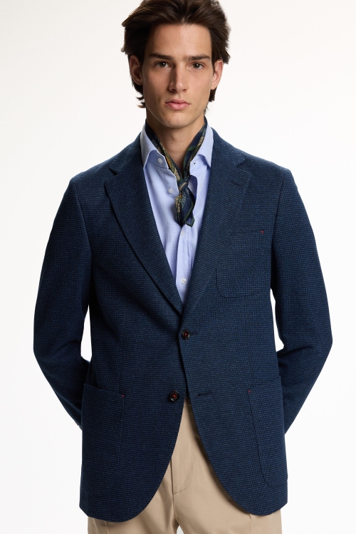 CHAQUETA RELAXED FIT DE MICROCUADRO DE PUNTO ALGODÓN