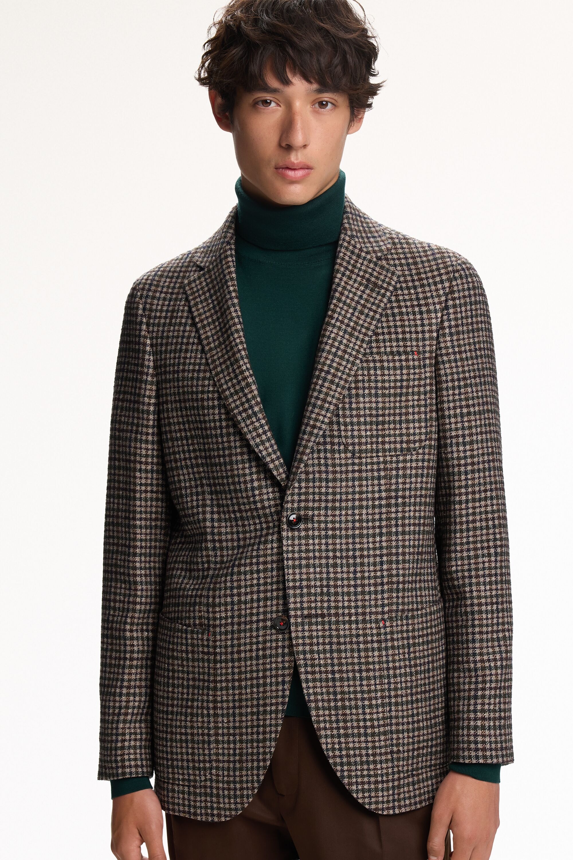 Houdstooth Checkered Wool Relaxed Fit Blazer