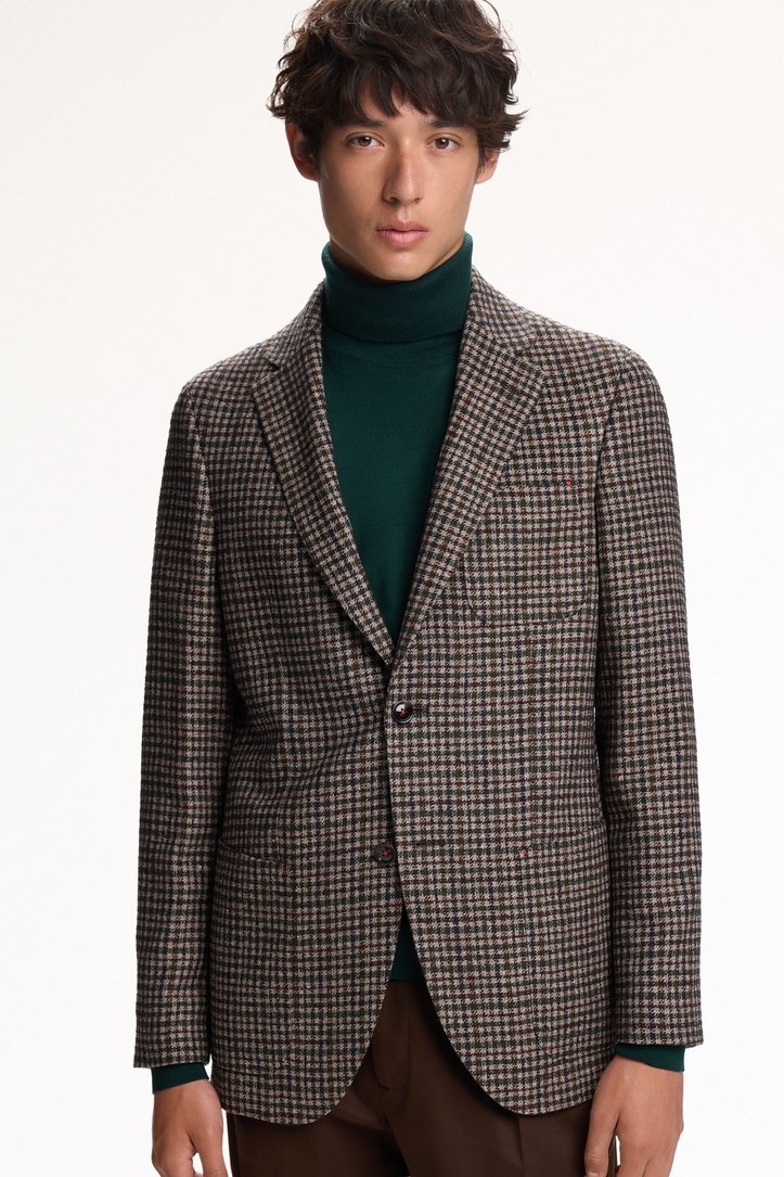 Houdstooth Checkered Wool Relaxed Fit Blazer