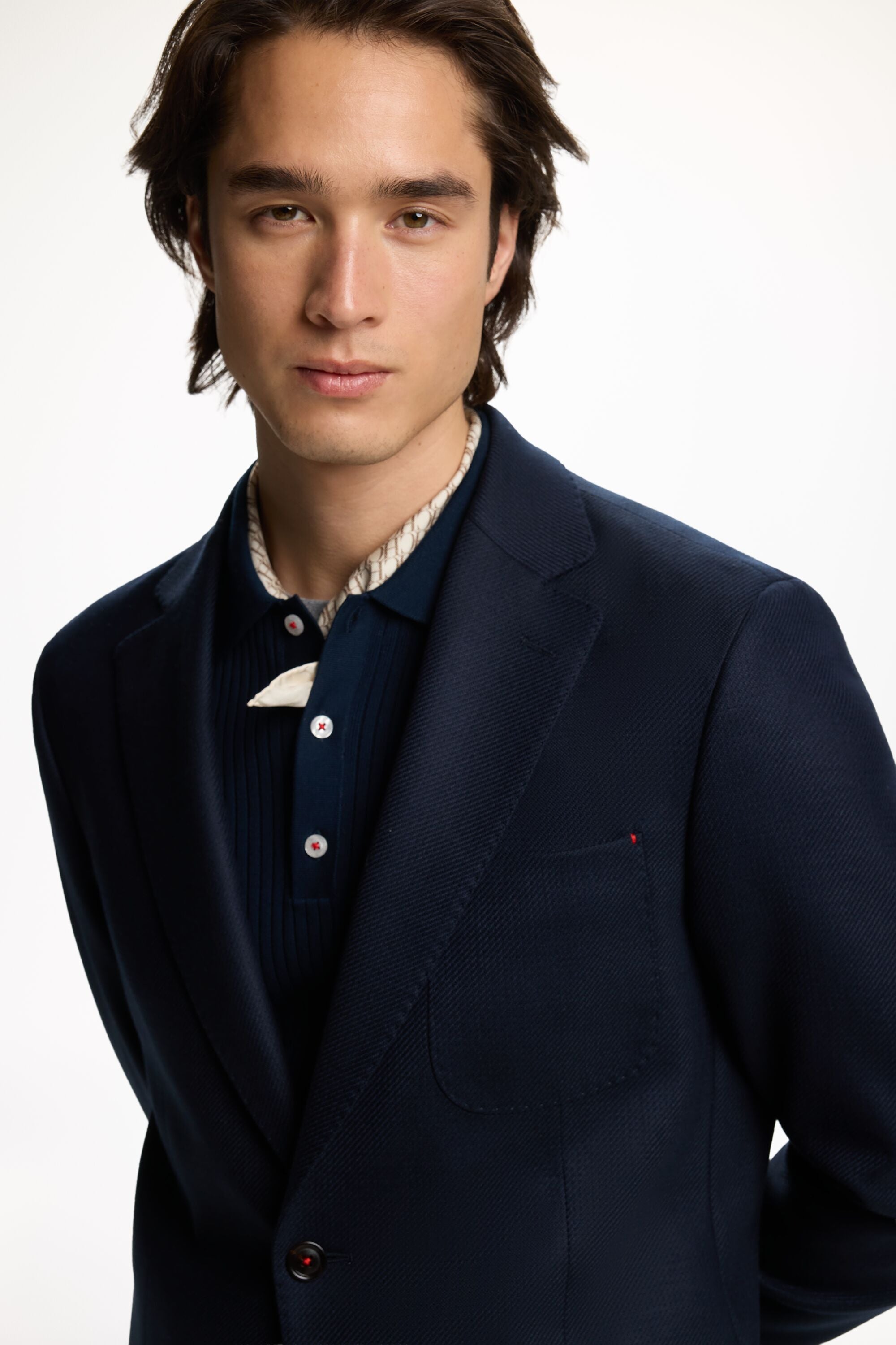 Cotton and Wool Twill Relaxed Fit Jacket navy - CH Carolina