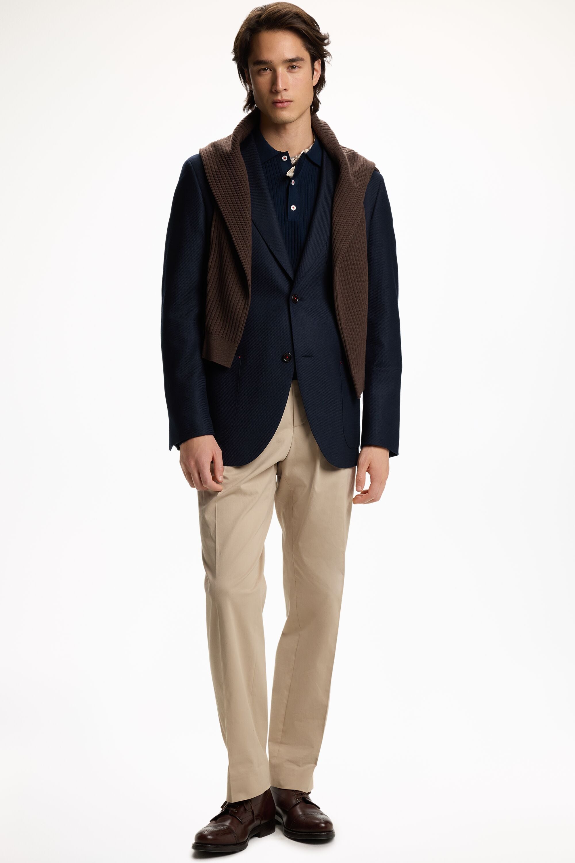 Cotton and Wool Twill Relaxed Fit Jacket navy - CH Carolina