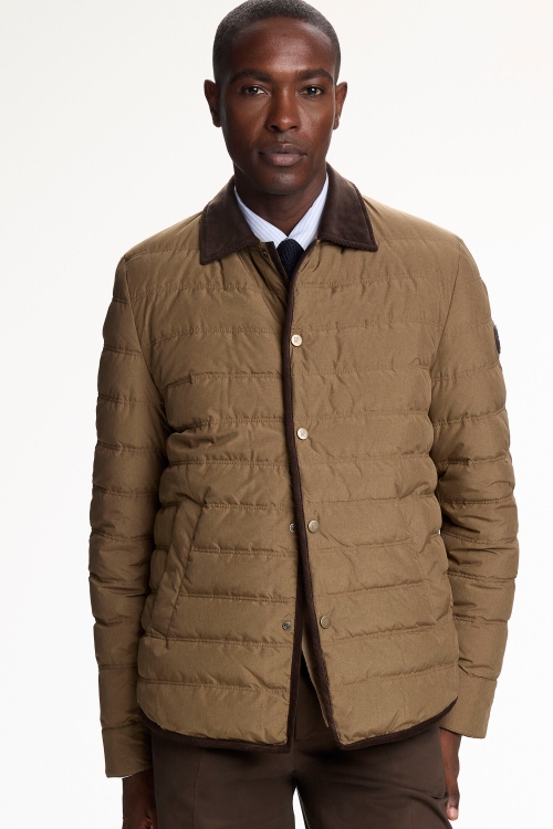 CHARTAN-LINED MÉLANGE NYLON QUILTED OVERSHIRT