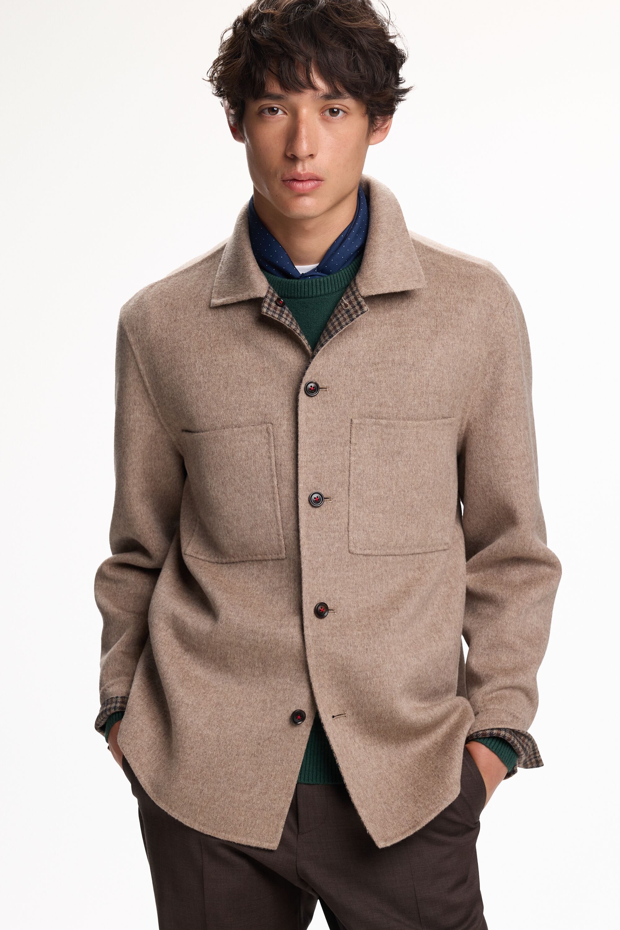 Double-faced wool overshirt