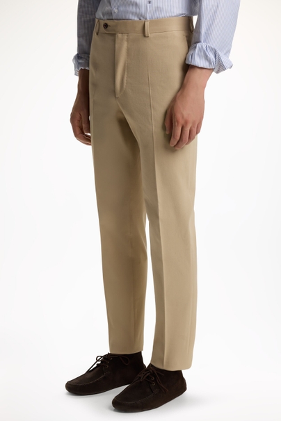 Cotton Twill Classic Fit Suit Pants - BEIGE