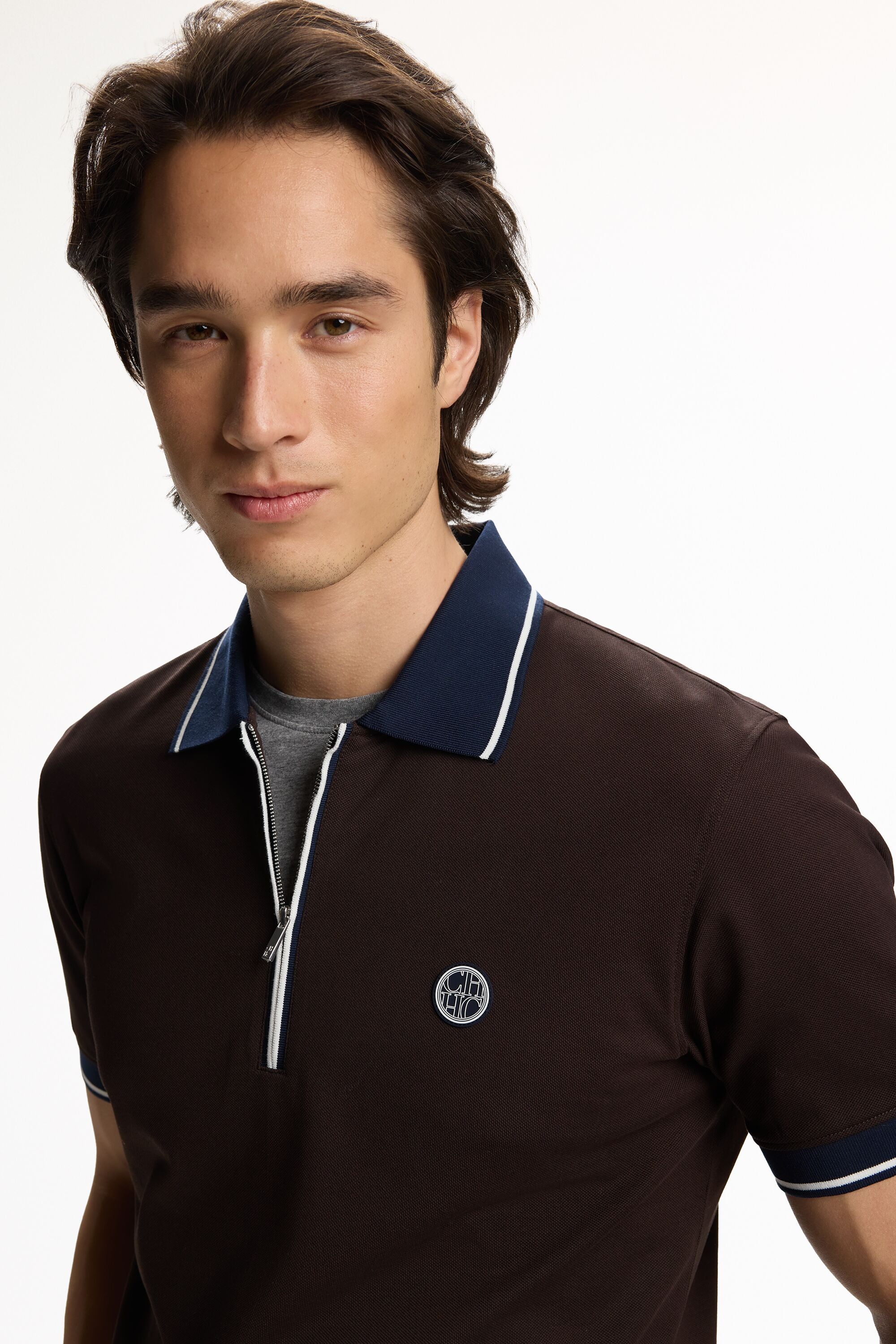 Piqué Half-Zip Polo Shirt brown - CH Carolina Herrera United States