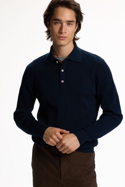 RIBBED KNIT POLO SHIRT