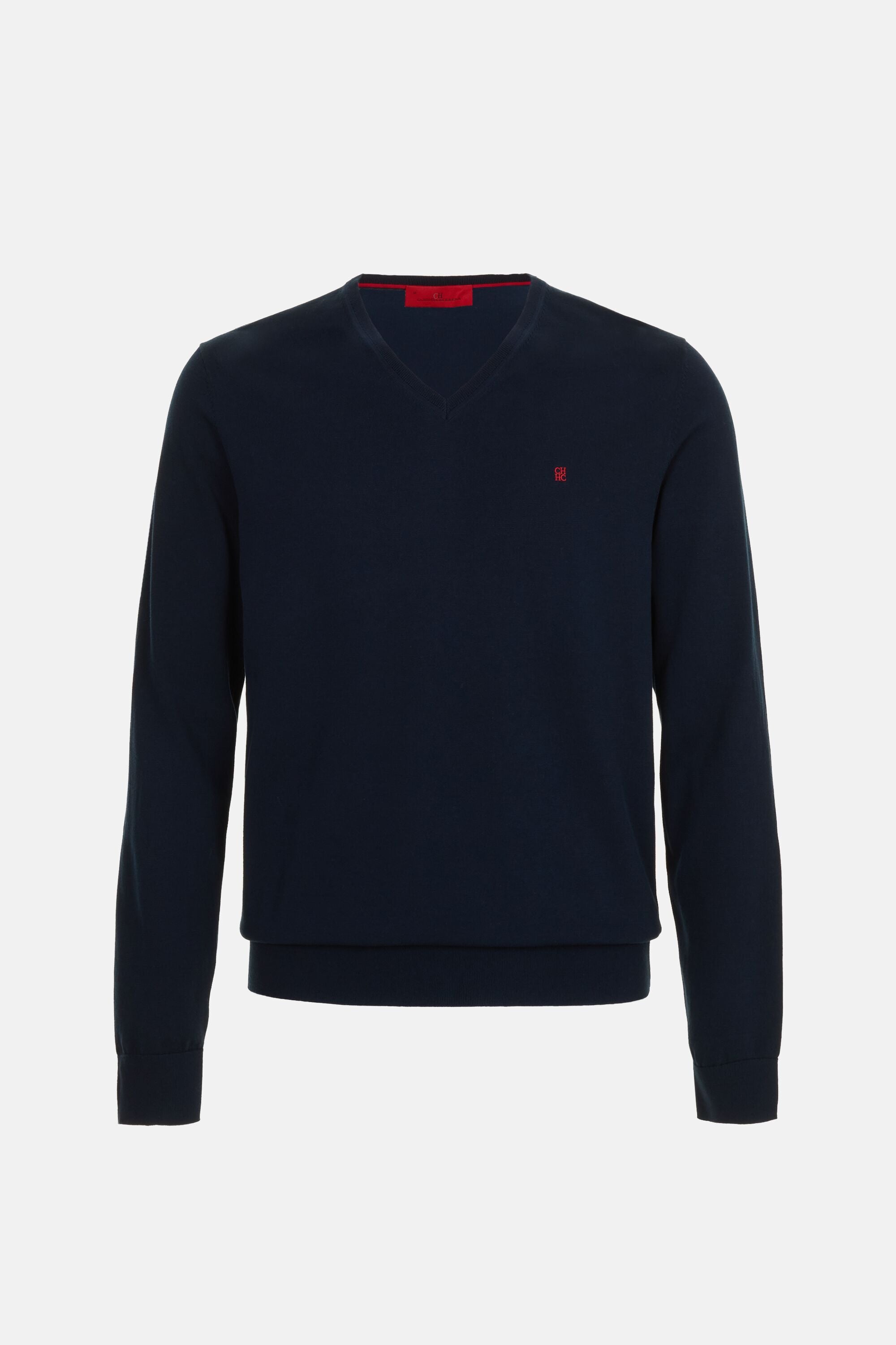 Gassed Cotton V-Neck Sweater navy - CH Carolina Herrera United States