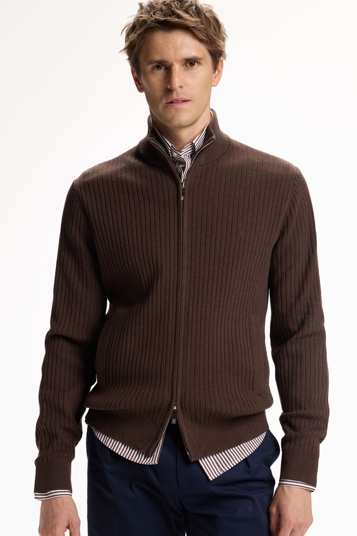 Merino Wool and Cotton Stand-Neck Cardigan