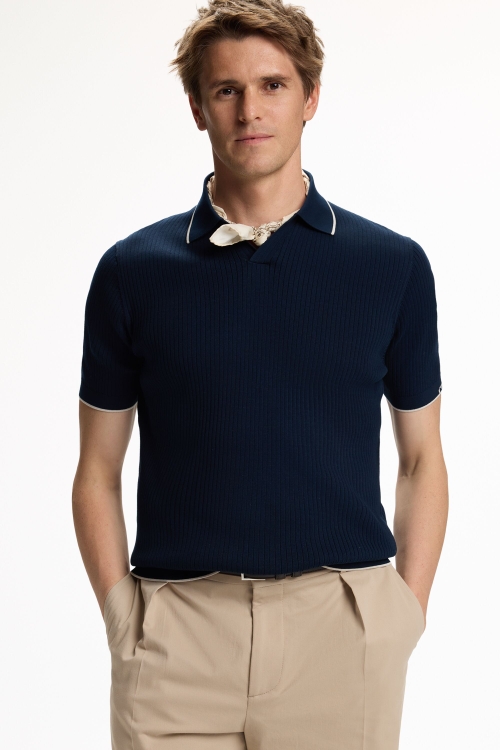 RIBBED KNIT OPEN POLO SHIRT