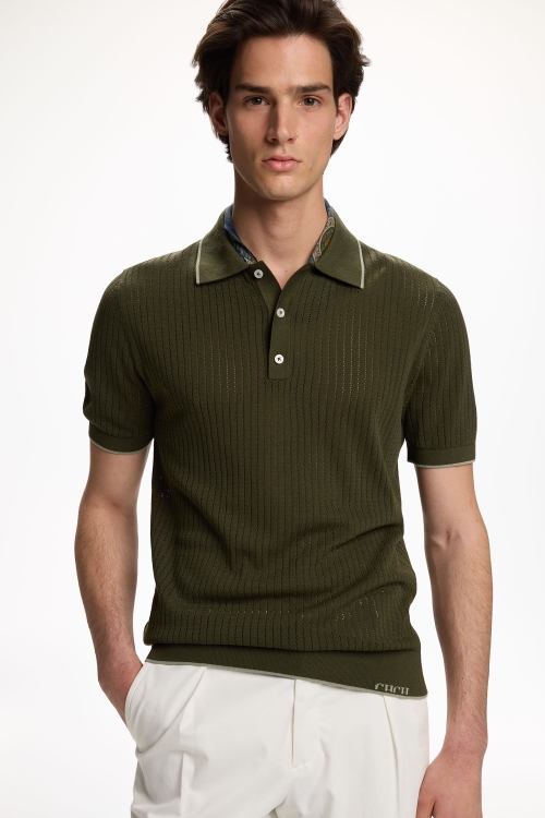 SILK POINTELLE KNIT POLO SHIRT